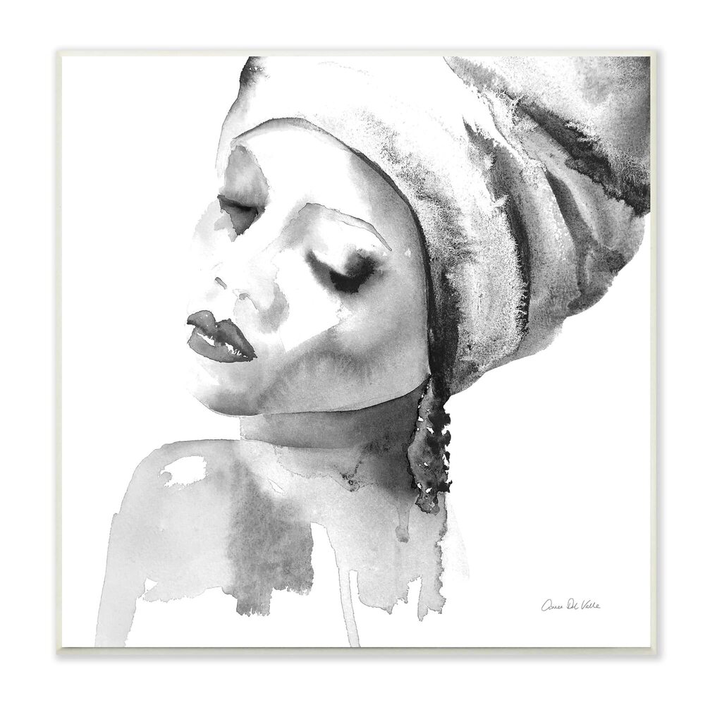4409 with Headwrap Tranquil Black White Watercolor Portrait